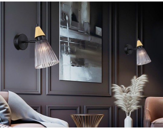  Настенный светильник LH58118 BK/LW/SM черный/светлое дерево/дымчатый E14 max 40W 180*110*200