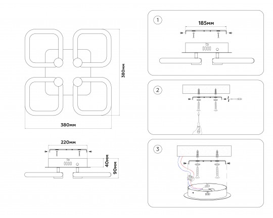  Потолочный светодиодный светильник с пультом FA3819/4 WH белый 3000K-6400K 67W 380*380*90 (ПДУ ИК)
