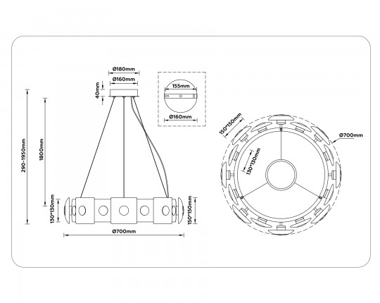  Подвесная светодиодная люстра LH31030 GR/SM серый/дымчатый 72W 3000K D700*150