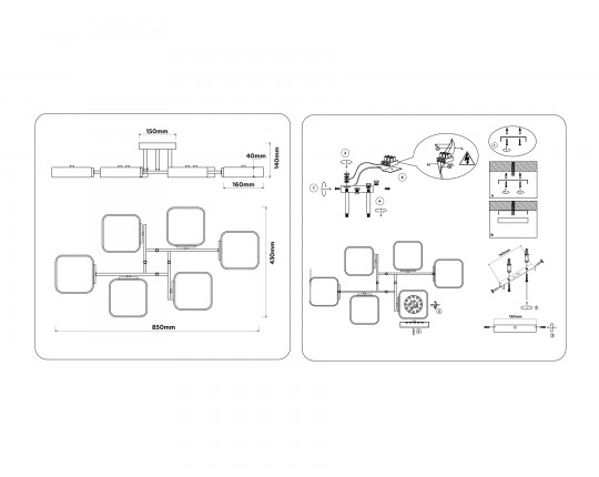  Люстра светодиодная на штанге FL4886/6 WH/WD белый/дерево 108W 3000-6000K 850*430*140 (без ПДУ)