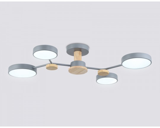  Люстра светодиодная на штанге FL4859/4 GR/WD серый/дерево 60W 3000-6000K 700*400*120 (без ПДУ)