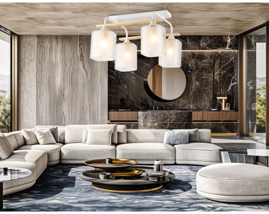  Светильник потолочный со стеклянными плафонами TR3033246/4 WH/WD белый/дерево E27/4 max 60W 340*340*245