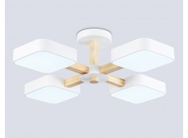  Люстра светодиодная на штанге FL4879/4 WH/WD белый/дерево 72W 3000-6000K D610*160 (без ПДУ)