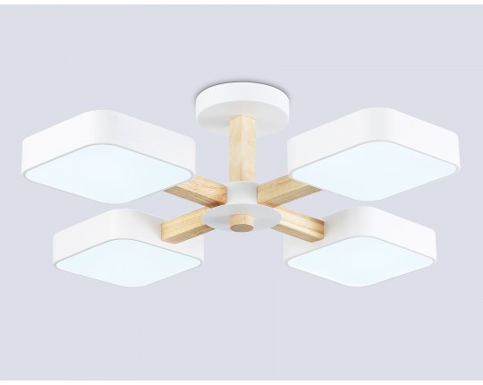  Люстра светодиодная на штанге FL4879/4 WH/WD белый/дерево 72W 3000-6000K D610*160 (без ПДУ)