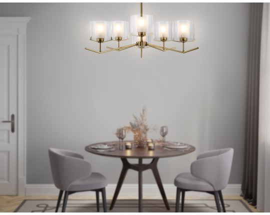  Люстра со стеклянными плафонами на штанге LH57008/6 BS/FR латунь/белый матовый E14/6 max 40W D850*420