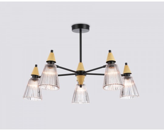  Люстра на штанге LH58114/5 BK/LW/SM черный/светлое дерево/дымчатый E14*5 max 40W D660*390