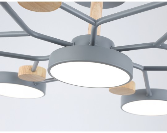  Люстра светодиодная на штанге FL4865/7 GR/WD серый/дерево 126W 3000-6000K D830*190 (без ПДУ)