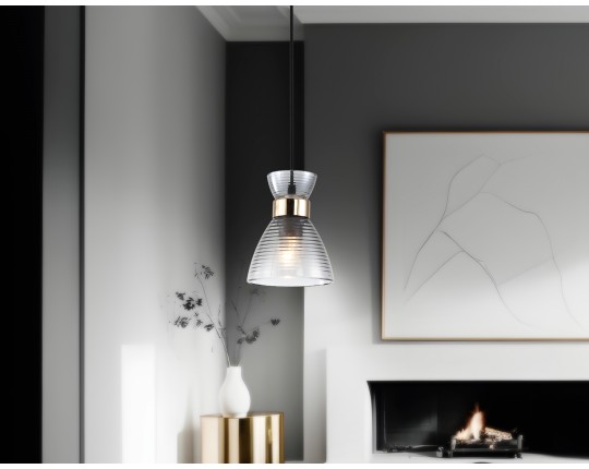  Светильник подвесной со стеклянным плафоном TR3406 BK/FGD/SM черный/золото/дымчатый E27 max 60W D135*1000