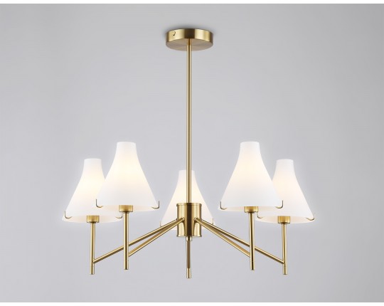  Люстра со стеклянными плафонами на штанге LH57133/5 BS/FR латунь/белый матовый E14/5 max 40W D650*590