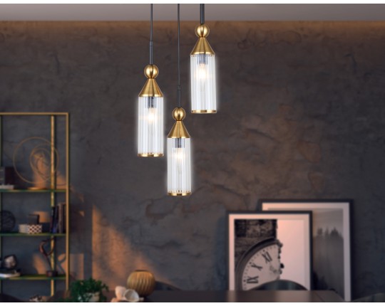  Подвесной светильник LH55252/3 BK/BS/CL черный/латунь/прозрачный E14*3 max 40W D230*1200