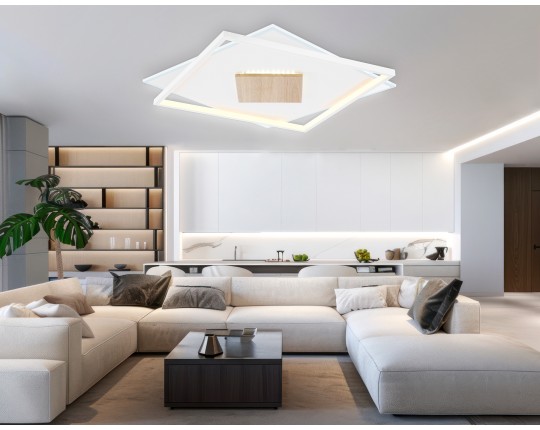  Светильник светодиодный потолочный FL4790 WH/WD белый/дерево 77W 3000-6000K 515*515*50 (без ПДУ)