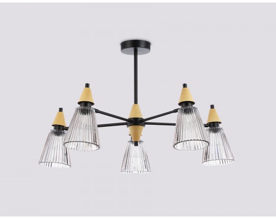  Люстра на штанге LH58114/5 BK/LW/SM черный/светлое дерево/дымчатый E14*5 max 40W D660*390