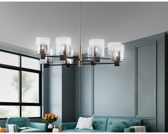  Подвесная люстра LH57043/8 BK/DBS/SM черный/темная латунь/дымчатый E14/8 max 40W D830*710