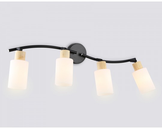  Настенно-потолочный спот в стиле лофт TR8723/4 BK/WD черный/дерево E14/4 max 60W 760*100*210