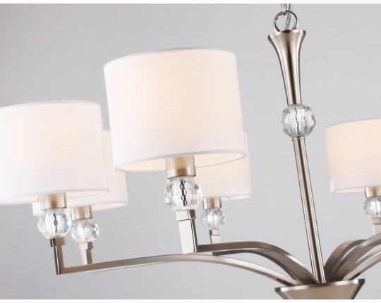  Подвесная люстра с абажурами и хрусталем LH71123/8 SN/WH никель/белый E14/8 max 40W D840*880