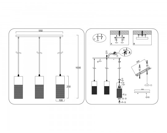 Светильник подвесной TR8499/3 WH/WD белый/дерево E27/3 max 60W 550*100*1000