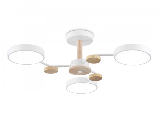  Люстра светодиодная на штанге FL4855/3 WH/WD белый/дерево 54W 3000-6000K D660*170 (без ПДУ)