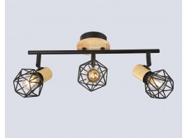  Настенно-потолочный спот в стиле лофт TR8753/3 BK/WD черный/дерево IP20 E27/3 435*115*200