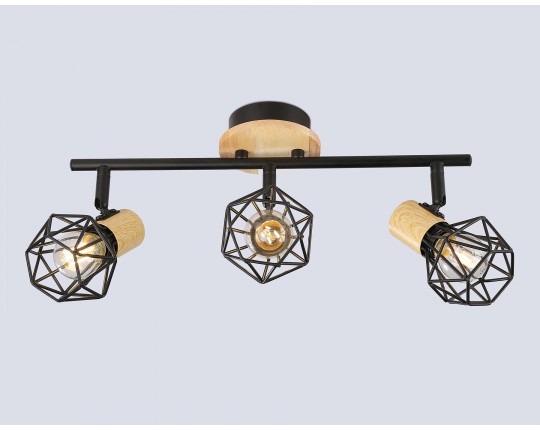  Настенно-потолочный спот в стиле лофт TR8753/3 BK/WD черный/дерево IP20 E27/3 435*115*200