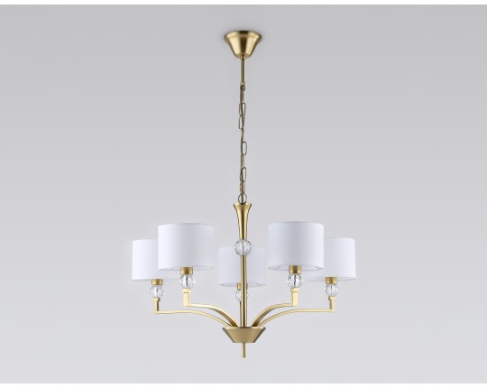  Подвесная люстра с абажурами и хрусталем LH71131/5 BS/WH латунь/белый E14/5 max 40W D660*880