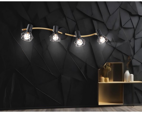  Настенно-потолочный спот в стиле лофт TR8658/4 BK/GD черный/золото E14/4 max 60W 750*100*185