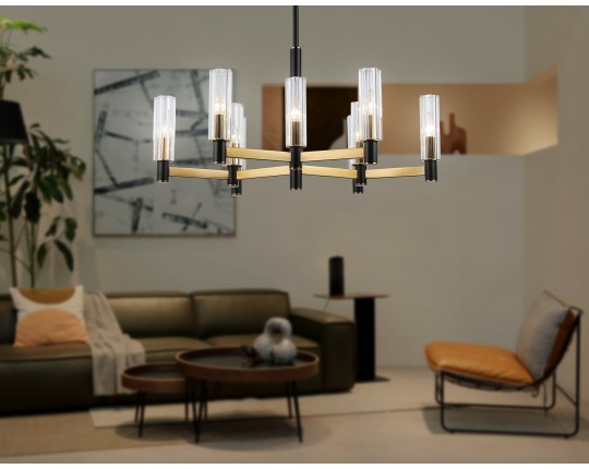  Люстра на штанге LH55513/9 BK/BS/CL черный/латунь/прозрачный E14*9 max 40W D760*760