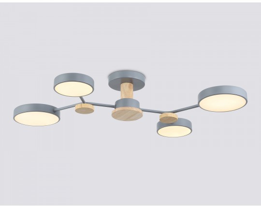  Люстра светодиодная на штанге FL4859/4 GR/WD серый/дерево 60W 3000-6000K 700*400*120 (без ПДУ)