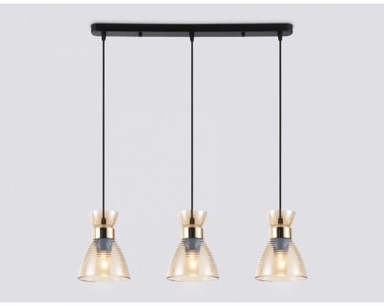  Светильник подвесной со стеклянными плафонами TR3404/3 BK/FGD/TI черный/золото/янтарь E27/3 max 60W 550*135*1000