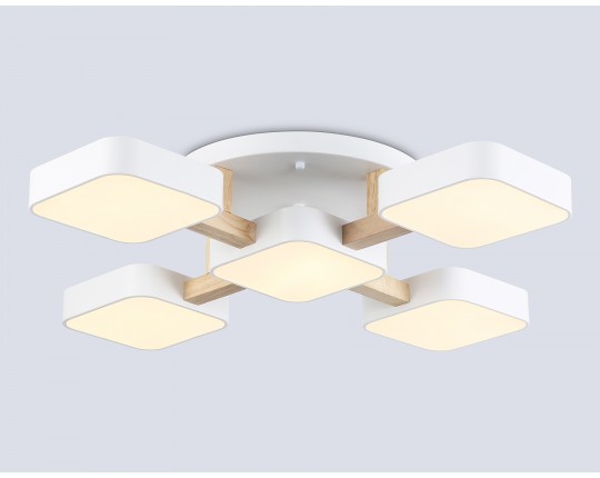  Люстра светодиодная на штанге FL4881/5 WH/WD белый/дерево 90W 3000-6000K 675*675*110 (без ПДУ)