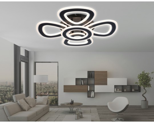  Потолочный светодиодный светильник с пультом FA8926/4+1 BK/CH черный/хром 163W 3000K-6400K 590*590*120 (ПДУ РАДИО 2.4G)