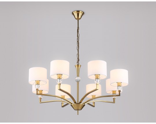  Подвесная люстра с абажурами и хрусталем LH71133/8 BS/WH латунь/белый E14/8 max 40W D840*880