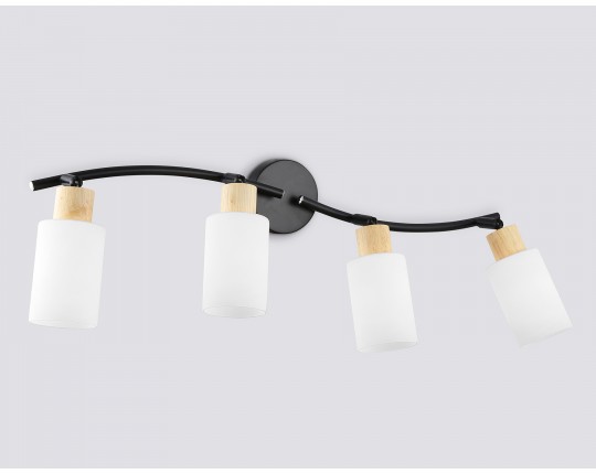  Настенно-потолочный спот в стиле лофт TR8723/4 BK/WD черный/дерево E14/4 max 60W 760*100*210