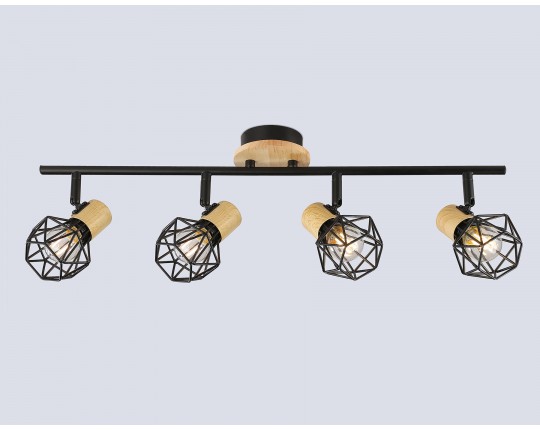  Настенно-потолочный спот в стиле лофт TR8754/4 BK/WD черный/дерево IP20 E27/4 615*115*200