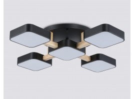  Люстра светодиодная на штанге FL4883/5 BK/WD черный/дерево 90W 3000-6000K 675*675*110 (без ПДУ)