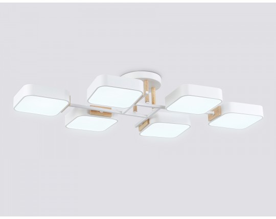  Люстра светодиодная на штанге FL4886/6 WH/WD белый/дерево 108W 3000-6000K 850*430*140 (без ПДУ)