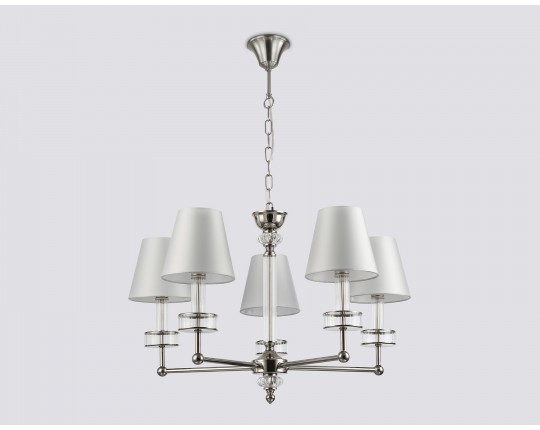  Подвесная люстра с абажурами и хрусталем LH71001/5 BN/WH никель/белый E14*5 max 40W D670*1130