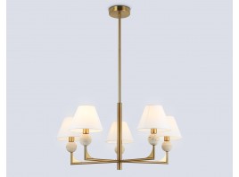  Люстра на штанге с абажурами LH75159/5 BS/FR латунь/белый матовый E14*5 max 40W D730*580