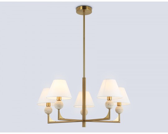  Люстра на штанге с абажурами LH75159/5 BS/FR латунь/белый матовый E14*5 max 40W D730*580