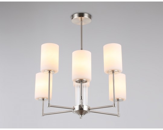 Люстра со стеклянными плафонами на штанге LH56211/6 SN/FR никель/белый матовый E27/6 max 60W D600*600