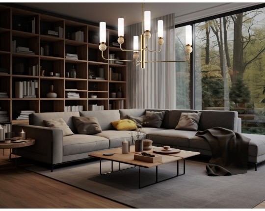  Люстра на штанге с мрамором LH53251/6 BS/FR латунь/белый матовый E14*6 max 40W D1050*1445