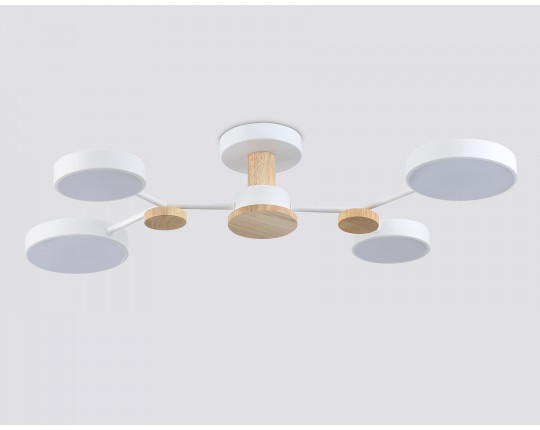  Люстра светодиодная на штанге FL4858/4 WH/WD белый/дерево 60W 3000-6000K 700*400*120 (без ПДУ)