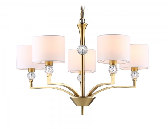  Подвесная люстра с абажурами и хрусталем LH71131/5 BS/WH латунь/белый E14/5 max 40W D660*880