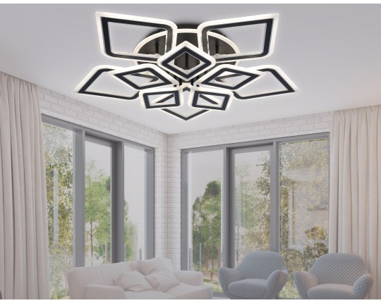  Потолочный светодиодный светильник с пультом FA8915/5+5 BK/CH черный/хром 193W 3000K-6400K 770*740*120 (ПДУ РАДИО 2.4G)