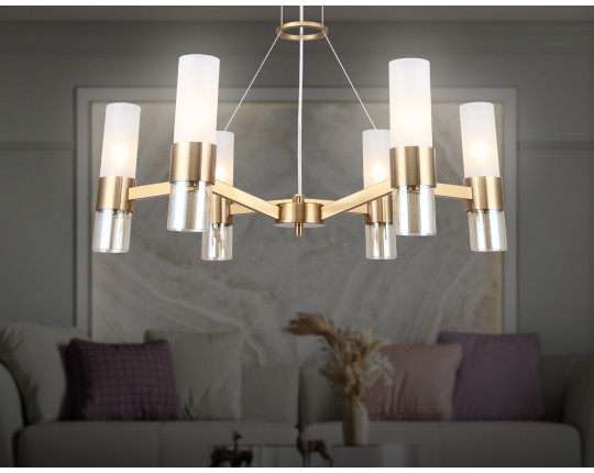  Подвесные люстры LH55114/6 BS/FR/TI латунь/белый матовый/янтарь E14*6 max 40W D650*1080