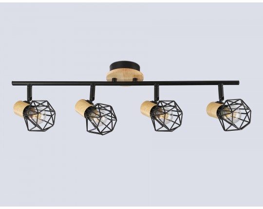  Настенно-потолочный спот в стиле лофт TR8754/4 BK/WD черный/дерево IP20 E27/4 615*115*200