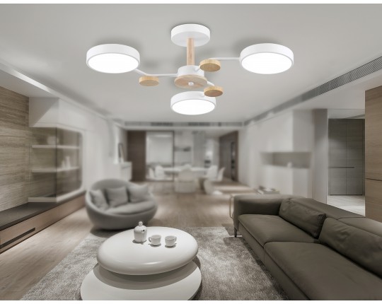  Люстра светодиодная на штанге FL4855/3 WH/WD белый/дерево 54W 3000-6000K D660*170 (без ПДУ)