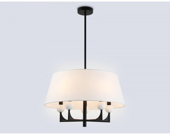  Люстра на штанге с абажуром LH75150/5 BK/FR черный/белый матовый E14*5 max 40W D580*590