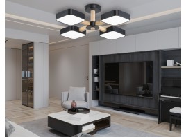  Люстра светодиодная на штанге FL4880/4 BK/WD черный/дерево 72W 3000-6000K D610*160 (без ПДУ)