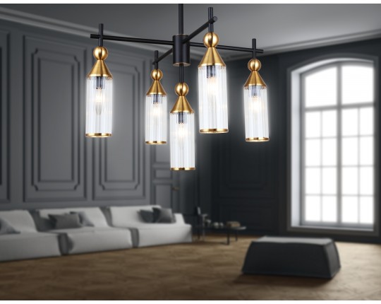  Люстра на штанге LH55256/5 BK/BS/CL черный/латунь/прозрачный E14*5 max 40W D520*520