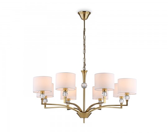  Подвесная люстра с абажурами и хрусталем LH71133/8 BS/WH латунь/белый E14/8 max 40W D840*880